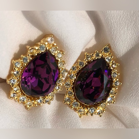 Vintage Christian Dior Pear Tear Drop Crystal Gripoix Glass Clip On Earrings - Picture 2 of 8